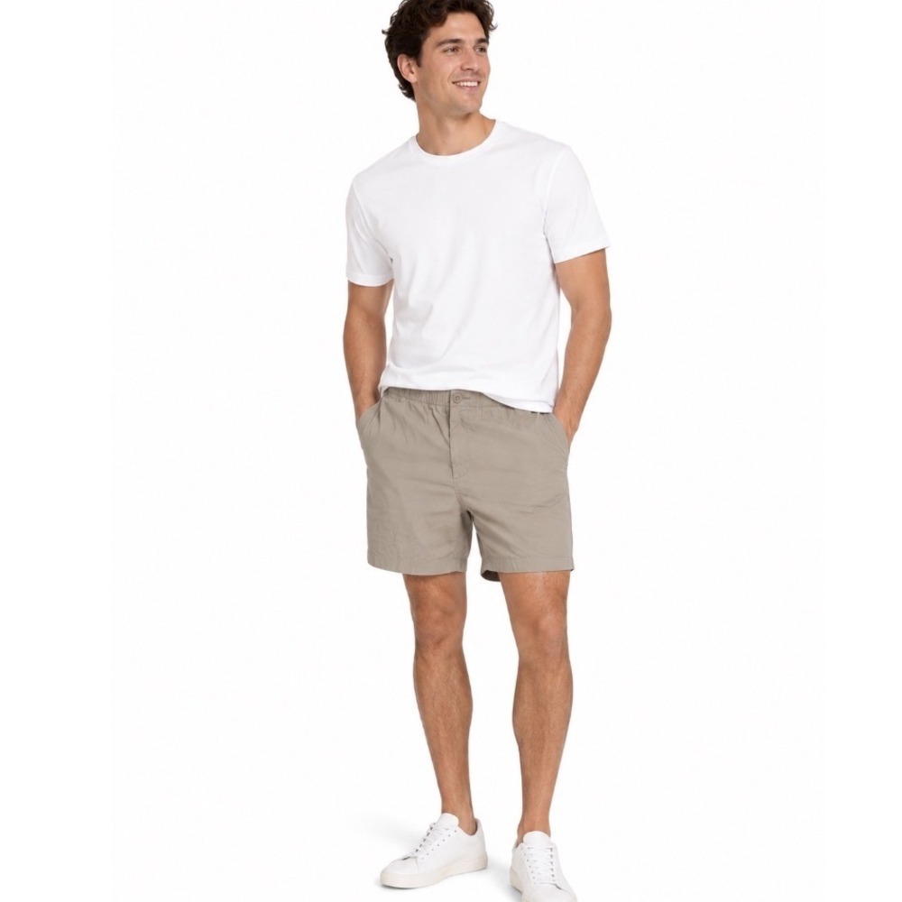 Nautica Clipper Mens Relax Fit Khaki‎ Tan Cotton Nylon Elastic Waist Shorts M